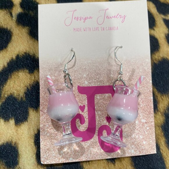 Pink Bubble Tea Silver Earrings - Picture 1 of 1